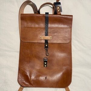 Awax Tan Leather Backpack with Black Accents